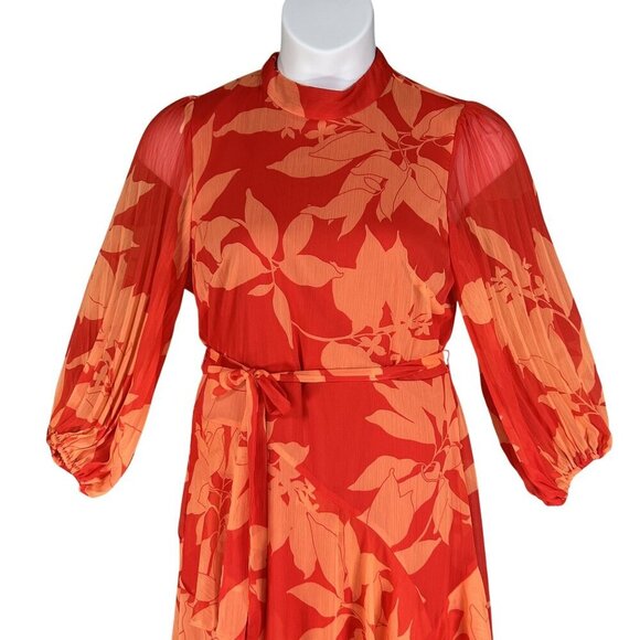 Melonie T NWT Women 12 Chiffon Ruffle Artsy Leaf Tiered Dress 3/4 Balloon Sleeve - Picture 5 of 16